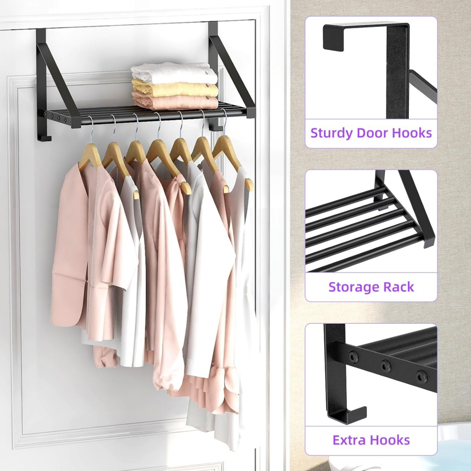 Over-the-Door Clothes Rack with 2 Hooks - Image 2