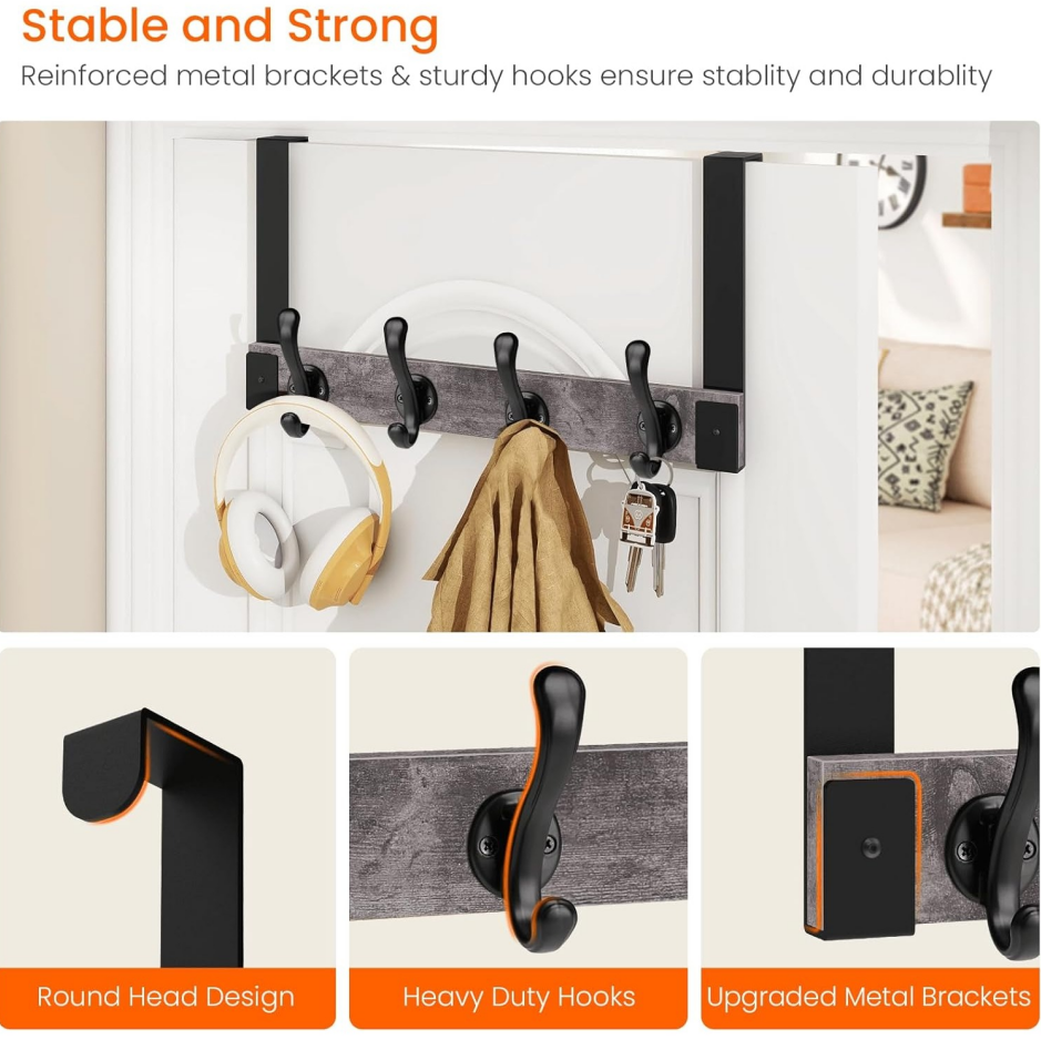 Heavy-Duty Wooden Over-the-Door Hooks - Image 2