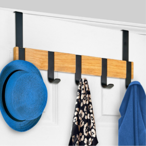 5-Hook Over-the-Door Rack – Black & Wood